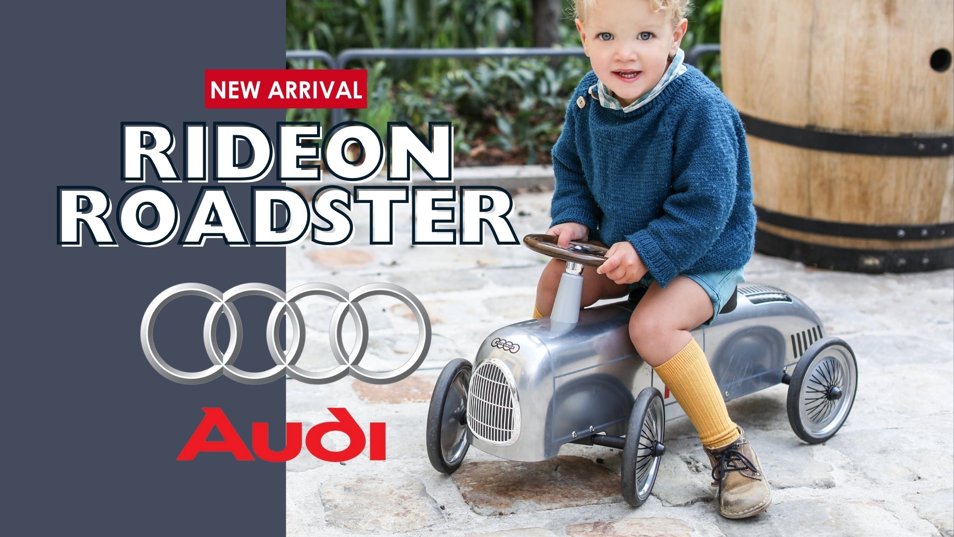 A Kid is riding the new Baghera Rideon Roadster AUDI