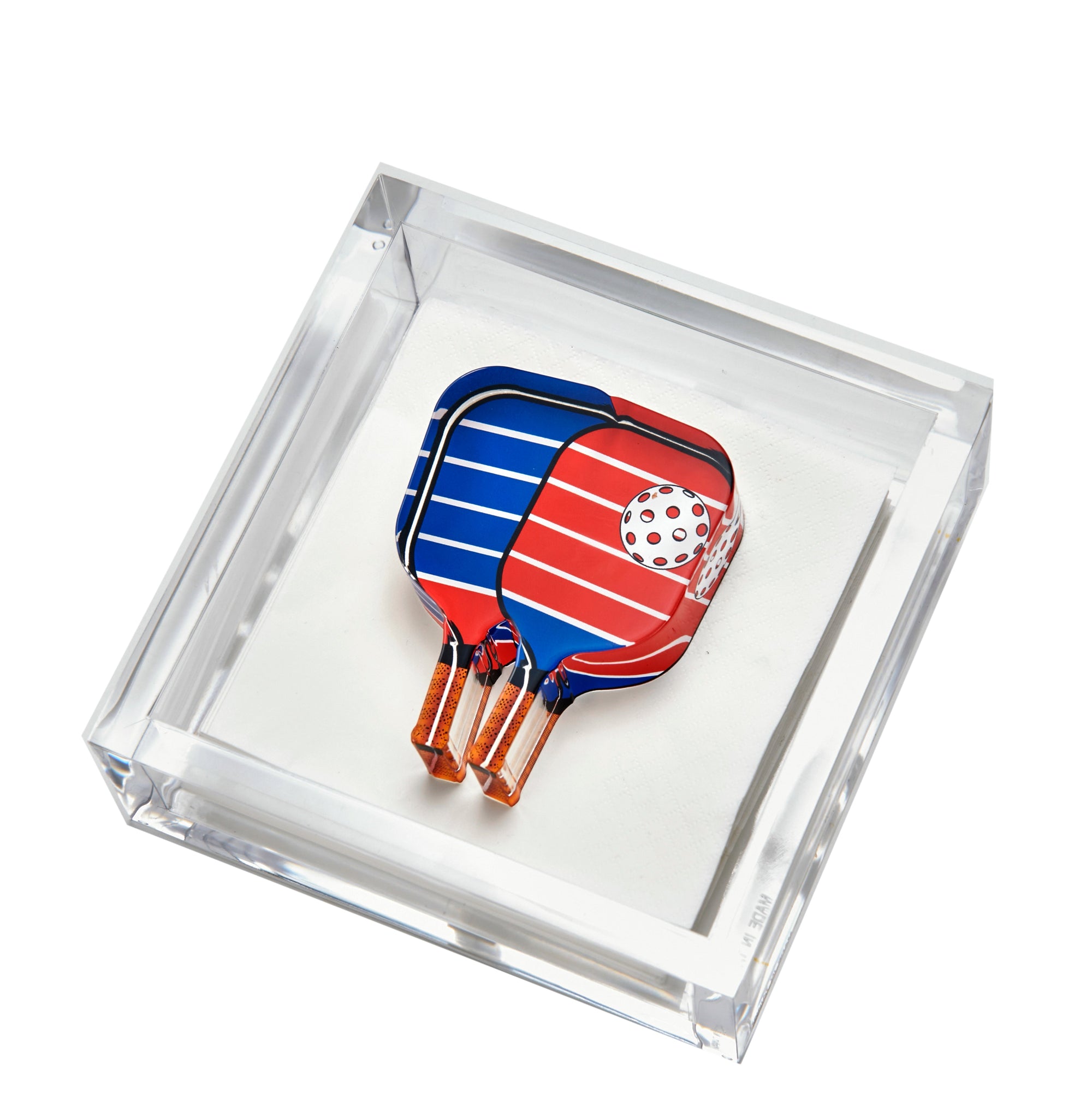 Cocktail Napkin Holder PICKLEBALL Red / Blue 4 inches by 4 inches 