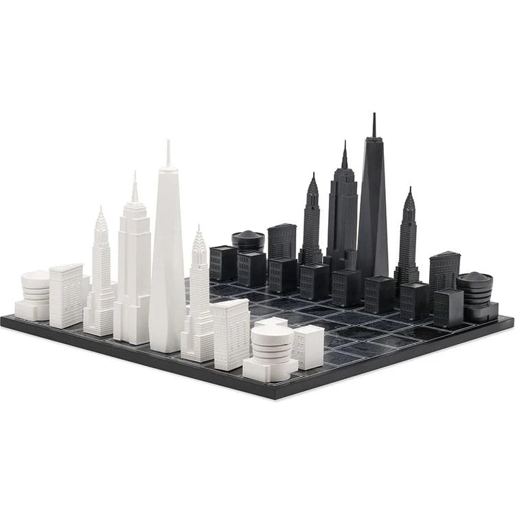 Chess Set Acrylic NEW YORK Edition with Wood Map Board
