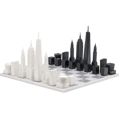 Chess Set Acrylic NEW YORK Edition with Marble Hatch Board