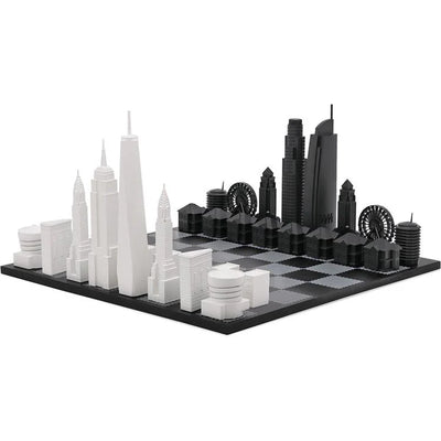 Chess Set Acrylic NEW YORK vs LOS ANGELES Edition with Marble Hatch Board