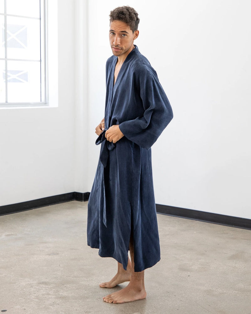 niLuu Men's Kimono Robe MIDNIGHT BLUE One Size