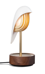 Daqi Alarm clock white porcelain bird with walnut wood base wakes up with bird sound works with an app