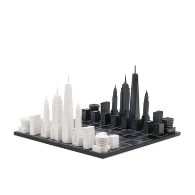 Chess Set Acrylic NEW YORK Edition with Wood Map Board