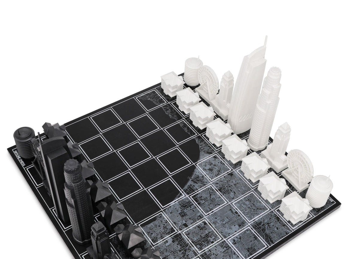 Chess Set Acrylic LOS ANGELES Edition with Wood Map Board