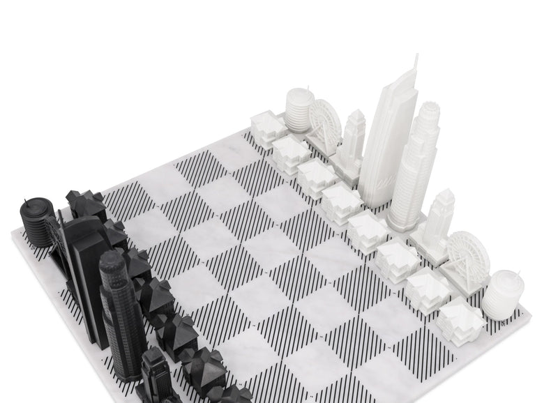 Chess Set Acrylic LOS ANGELES Edition with Marble Hatch Board