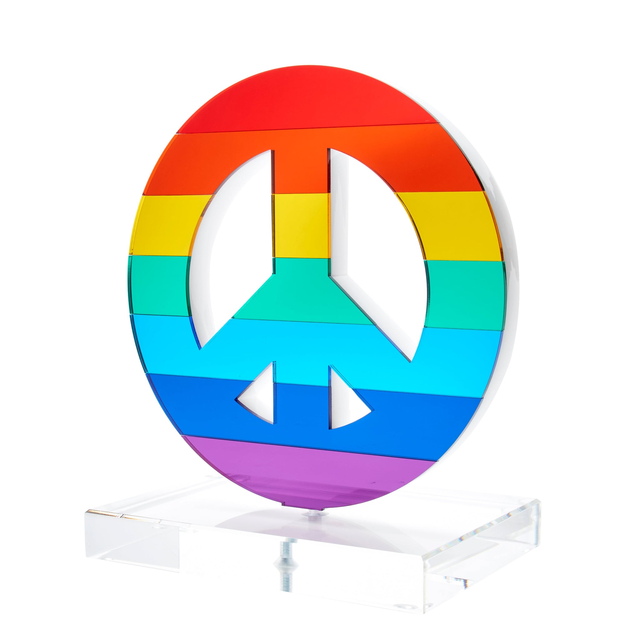 Shelf Decor Stand Alone PEACE SIGN Mirrored Rainbow 7.5 inches height 