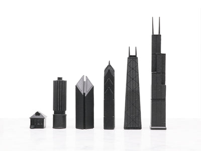 Chess Set Stainless Steel CHICAGO Edition with Wood Map Board