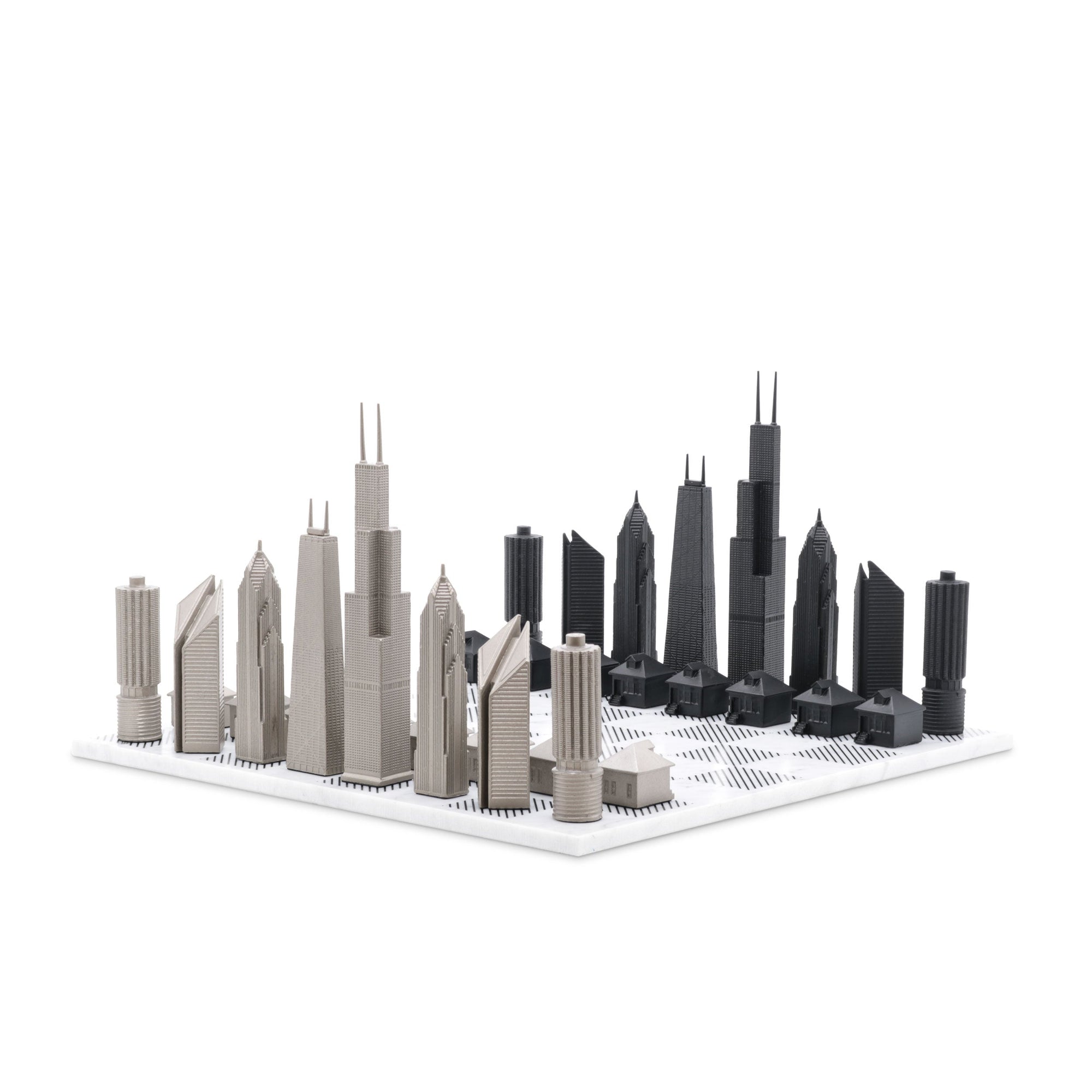 Chess Set Stainless Steel CHICAGO Edition with Marble Hatch Board