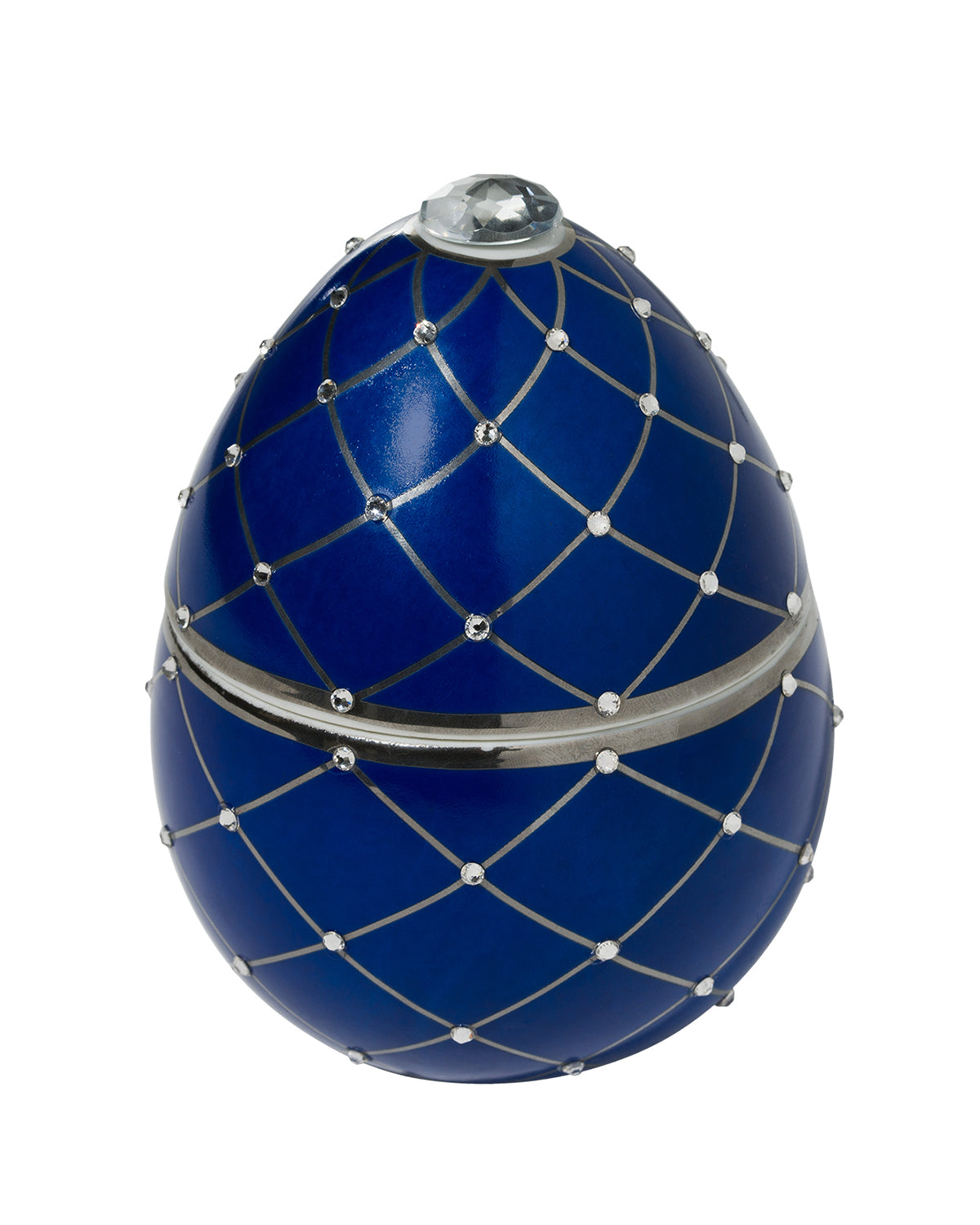 Candle in Ceramic Egg BOIS DE ROUSSIE 200gr Dark Blue Silver Stripes 5.12 diam. x 6.5 in