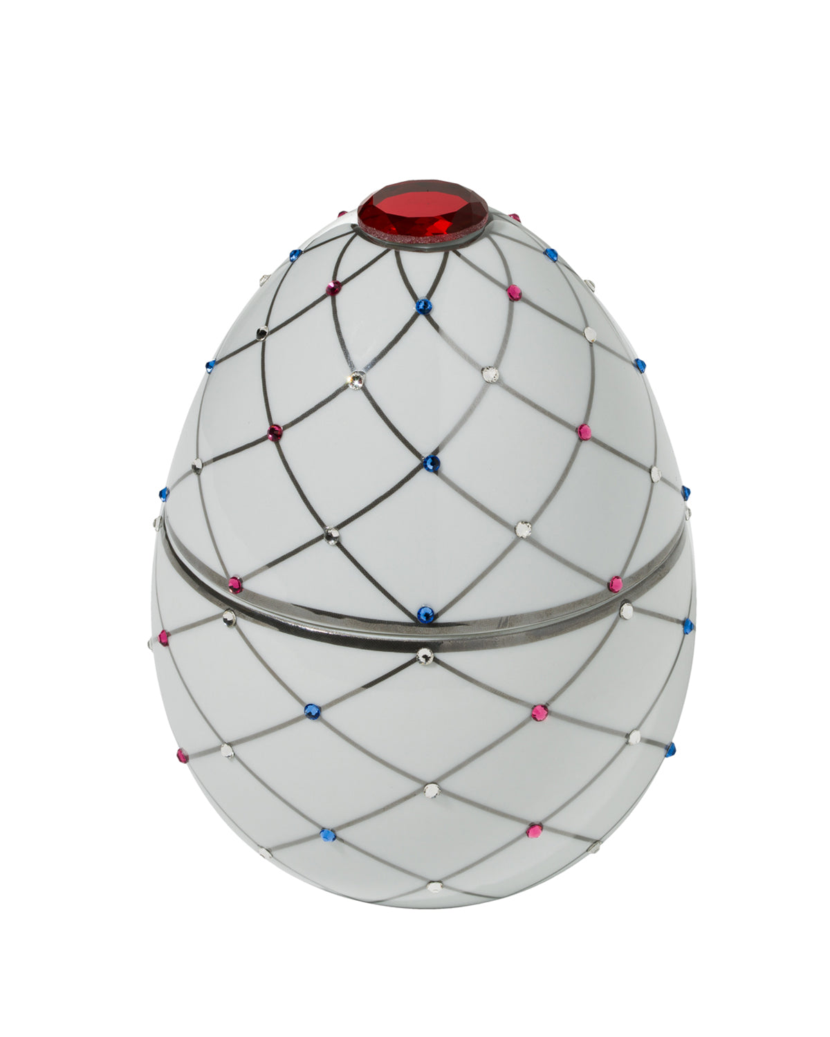 Candle in Ceramic Egg BOIS DE ROUSSIE 450gr White Silver Stripes 6.5 diam. x 7.48 in