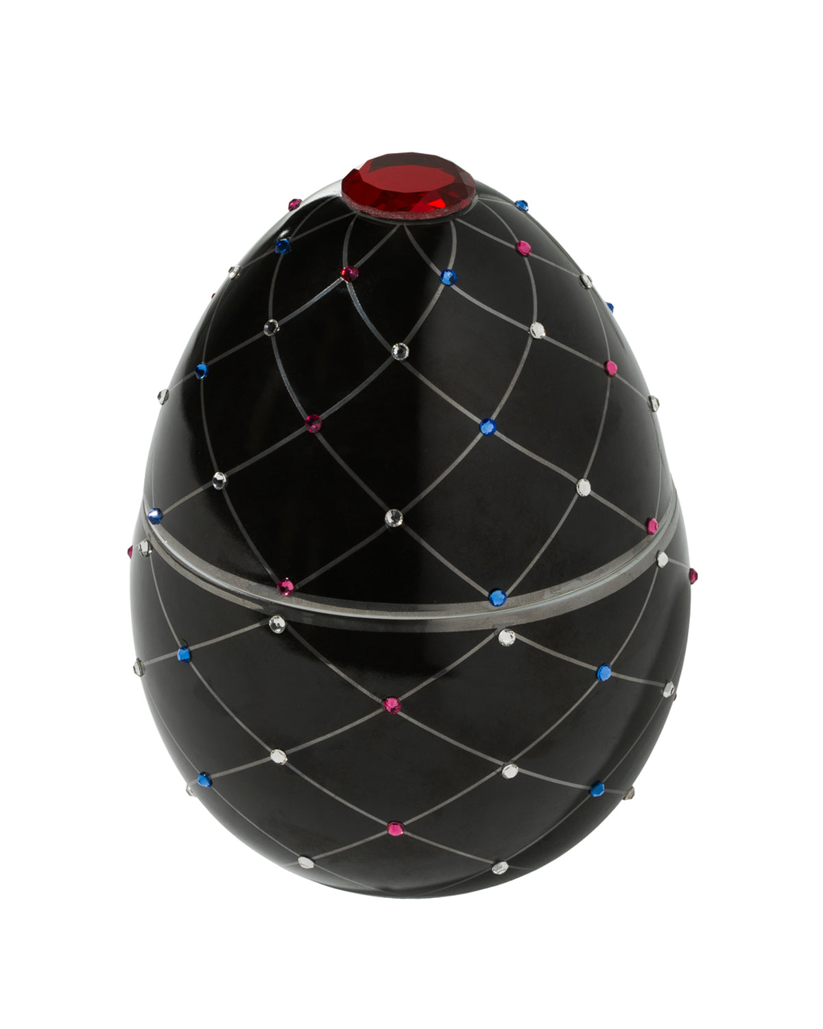 Candle in Ceramic Egg BOIS DE ROUSSIE 450gr Black Silver Stripes 6.5 diam. x 7.48 in