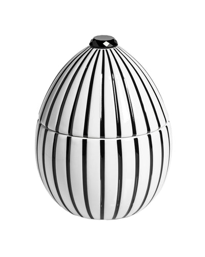 Candle in Ceramic BOIS DE ROUSSIE 8oz White Blsck Stripes