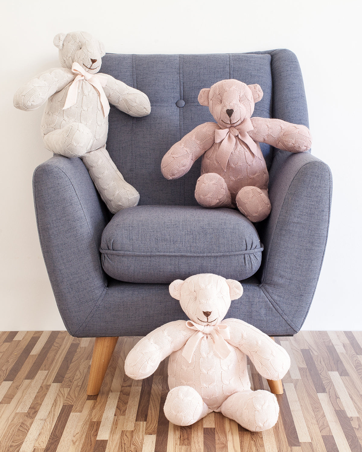 Plush CABLE KNIT TEDDY BEAR Classic Soft Pink