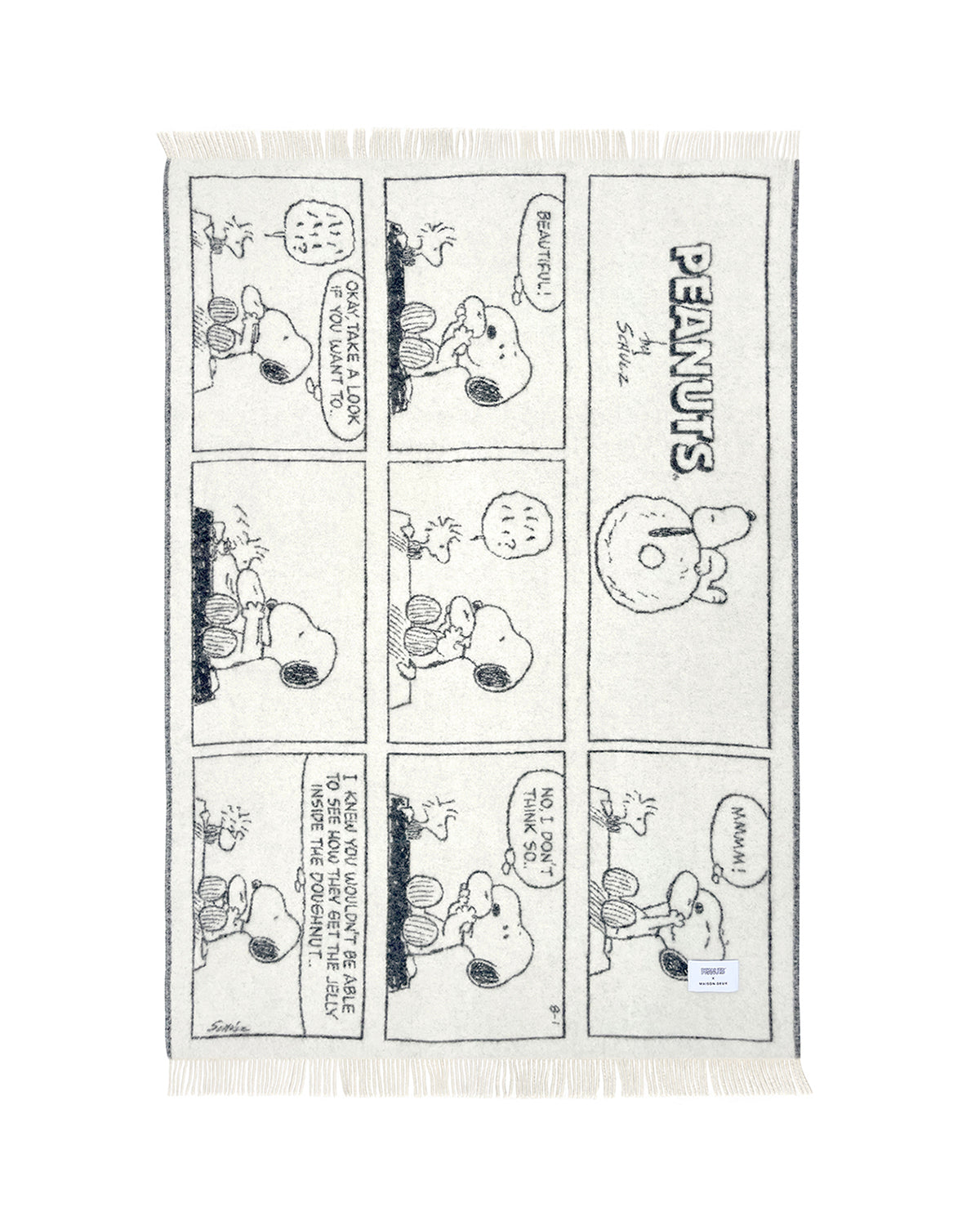 Blanket PEANUTS DOUGHNUT Comic Strip Black / White 4.25 x 6.5ft