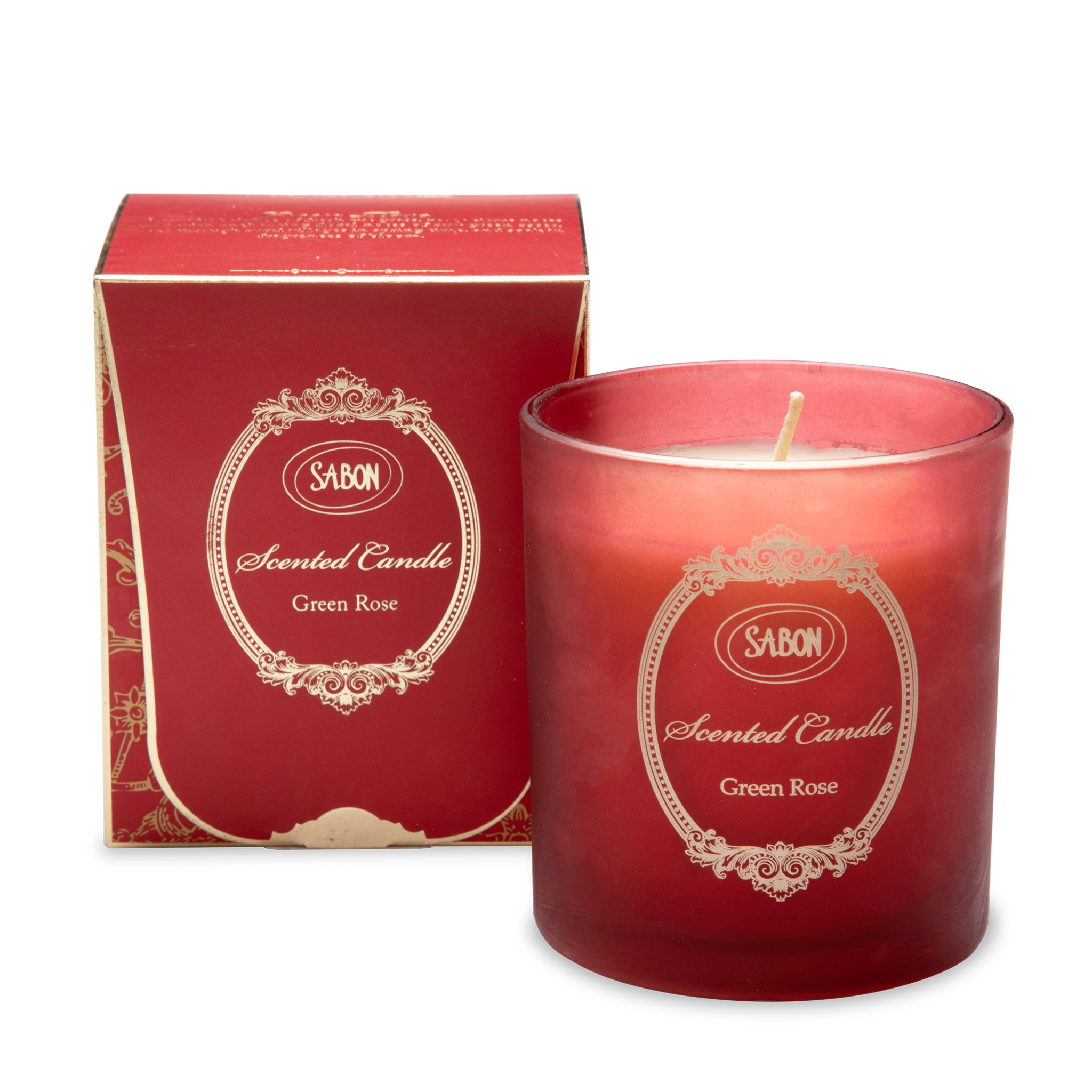 Glass Candle Green Rose