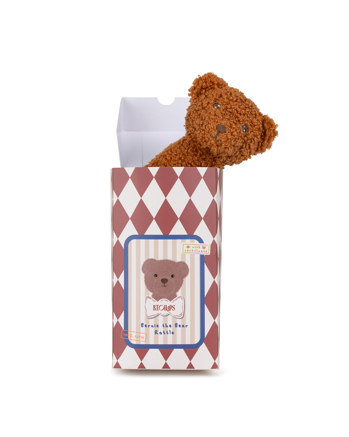 Plush BT CHAPS BERNIE the BEAR rattle in Giftbox ECO 5