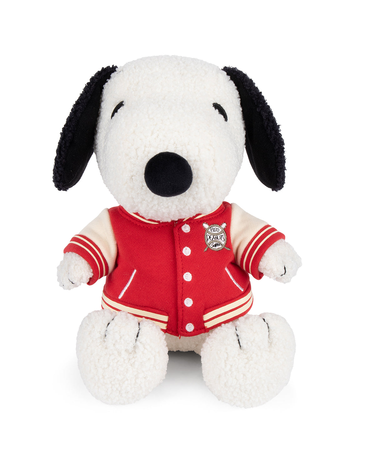 Plush PEANUTS SNOOPY Sitting with Varsity Jacket 10"