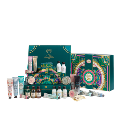 Cosmetic set with a decorative box on a white background