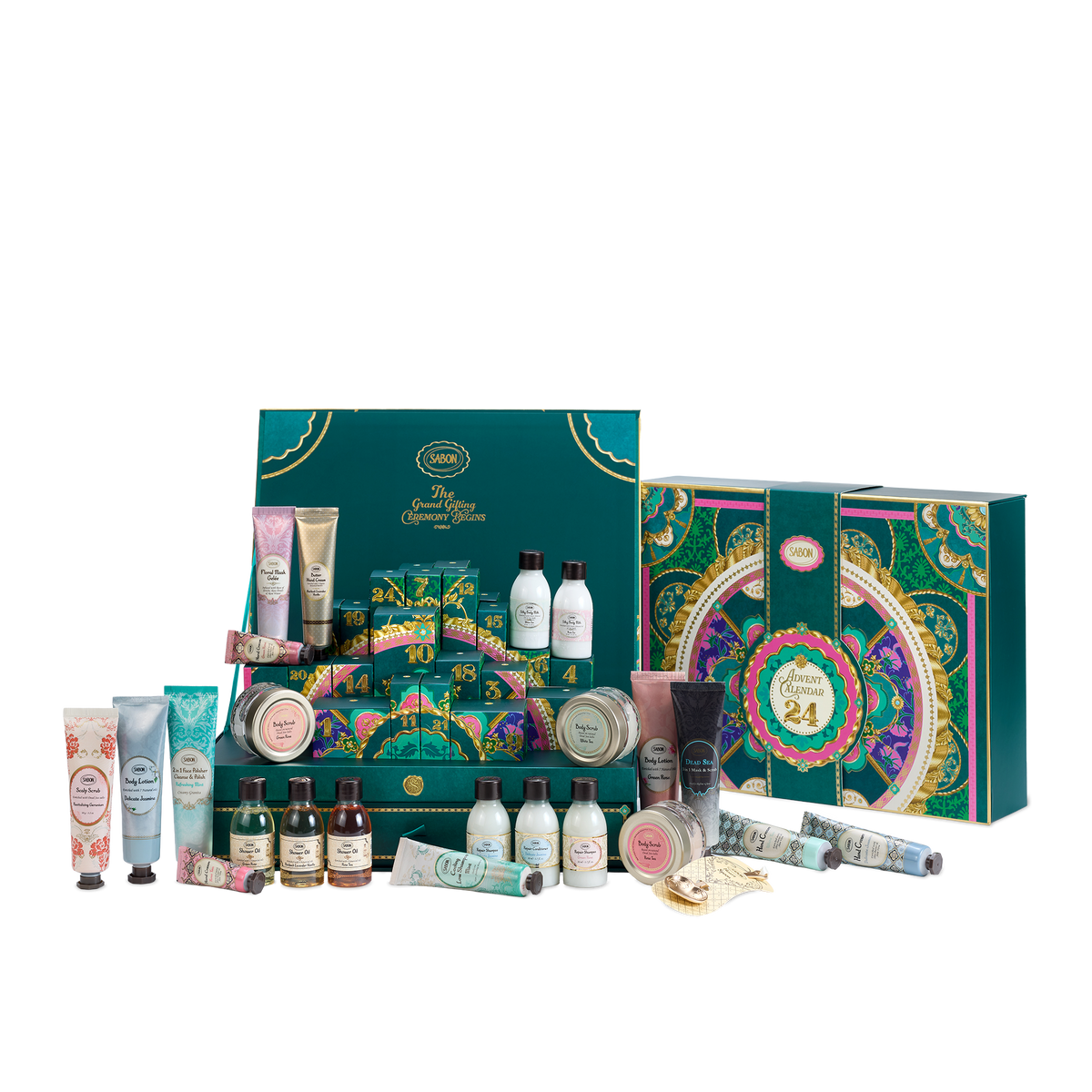 Cosmetic set with a decorative box on a white background