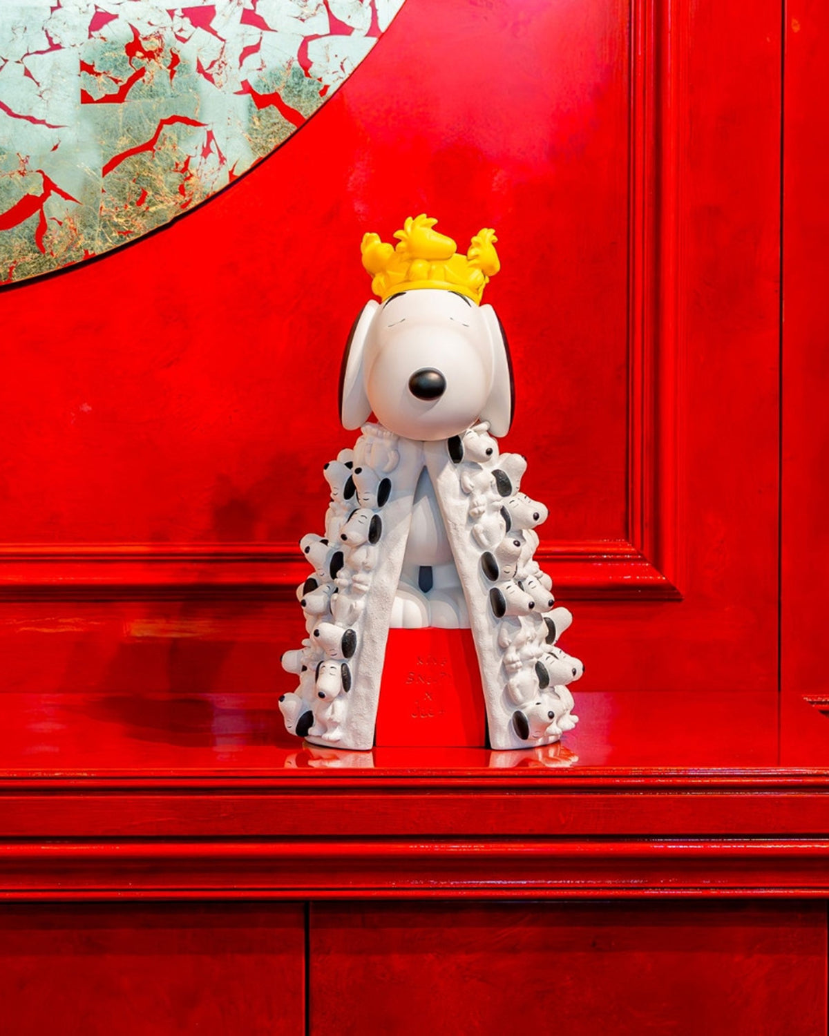 Snoopy KING with Mini Snoopies on Cape & Woodstock as Crown White & Yellow 17in