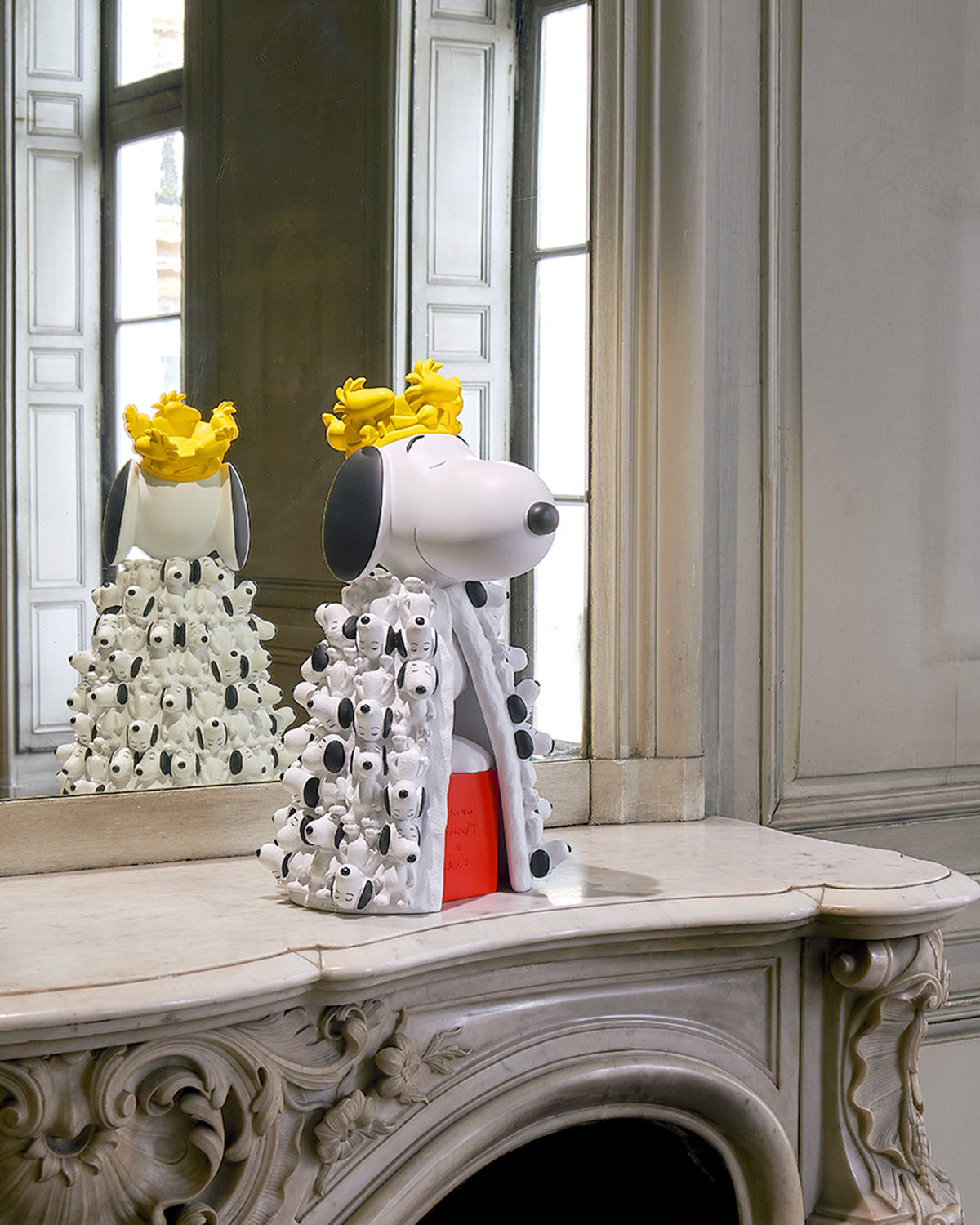 Snoopy KING with Mini Snoopies on Cape & Woodstock as Crown White & Yellow 17in