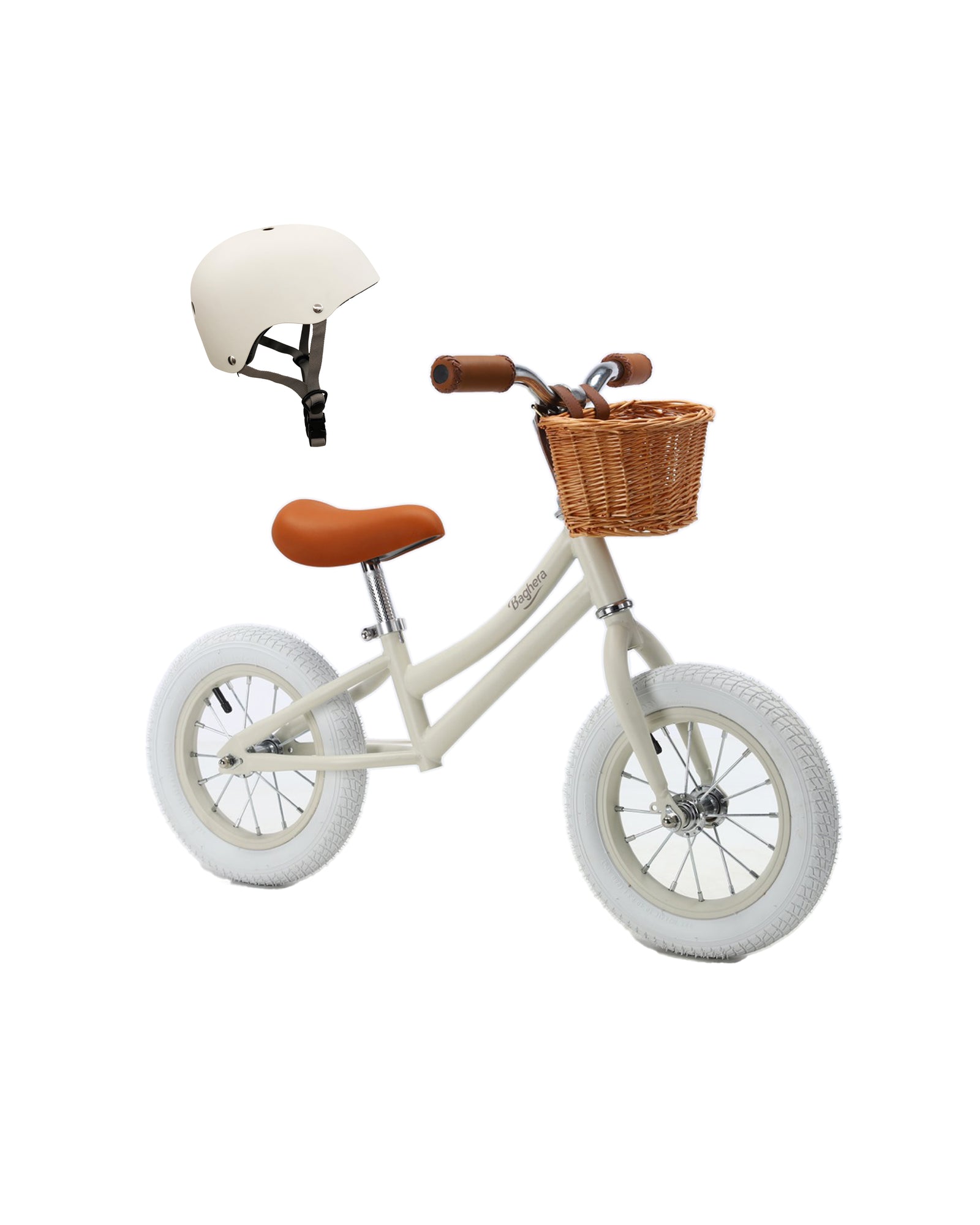 Baghera Ride-On Balance Bike Ivory White + Helmet