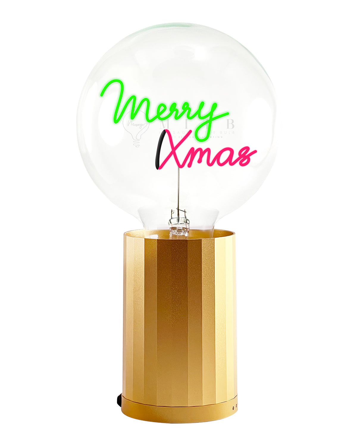 Bulb MERRY XMAS Green/ Red with Base Table Lamp PORTABLE Black