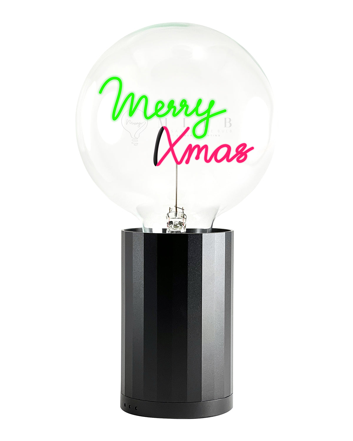 Bulb MERRY XMAS Green/ Red with Base Table Lamp PORTABLE Black