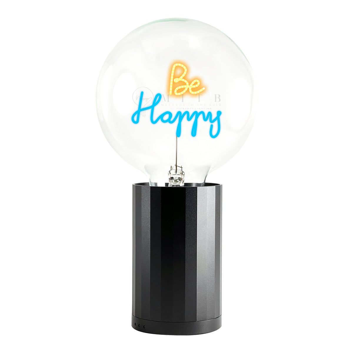 Bulb BE HAPPY Amber/ Blue with Base Table Lamp PORTABLE Black