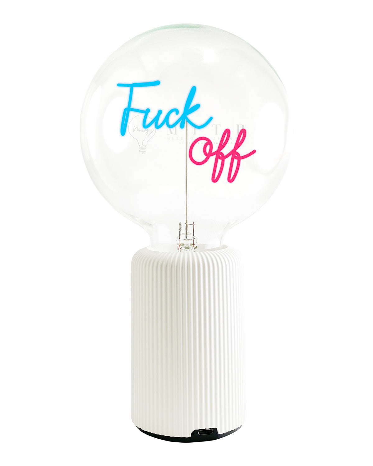 Bulb FUCK OFF Blue/ Red with Base Table Lamp PORTABLE Pop Nomad White