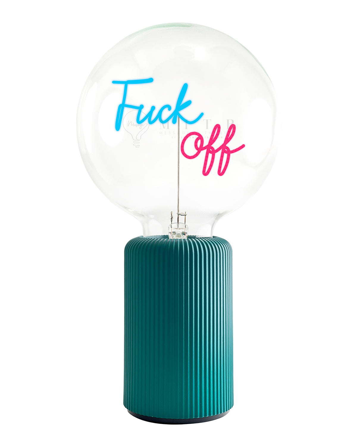 Bulb FUCK OFF Blue/ Red with Base Table Lamp PORTABLE Pop Nomad White
