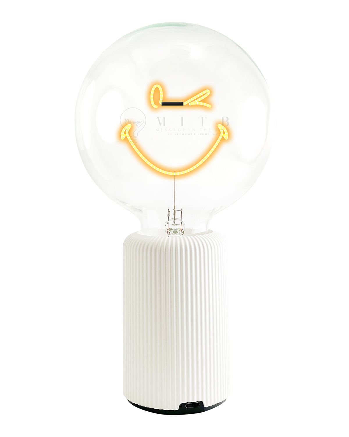 Bulb SMILEY WORLD KIDNESS Amber with Base Table Lamp PORTABLE Pop Nomad White