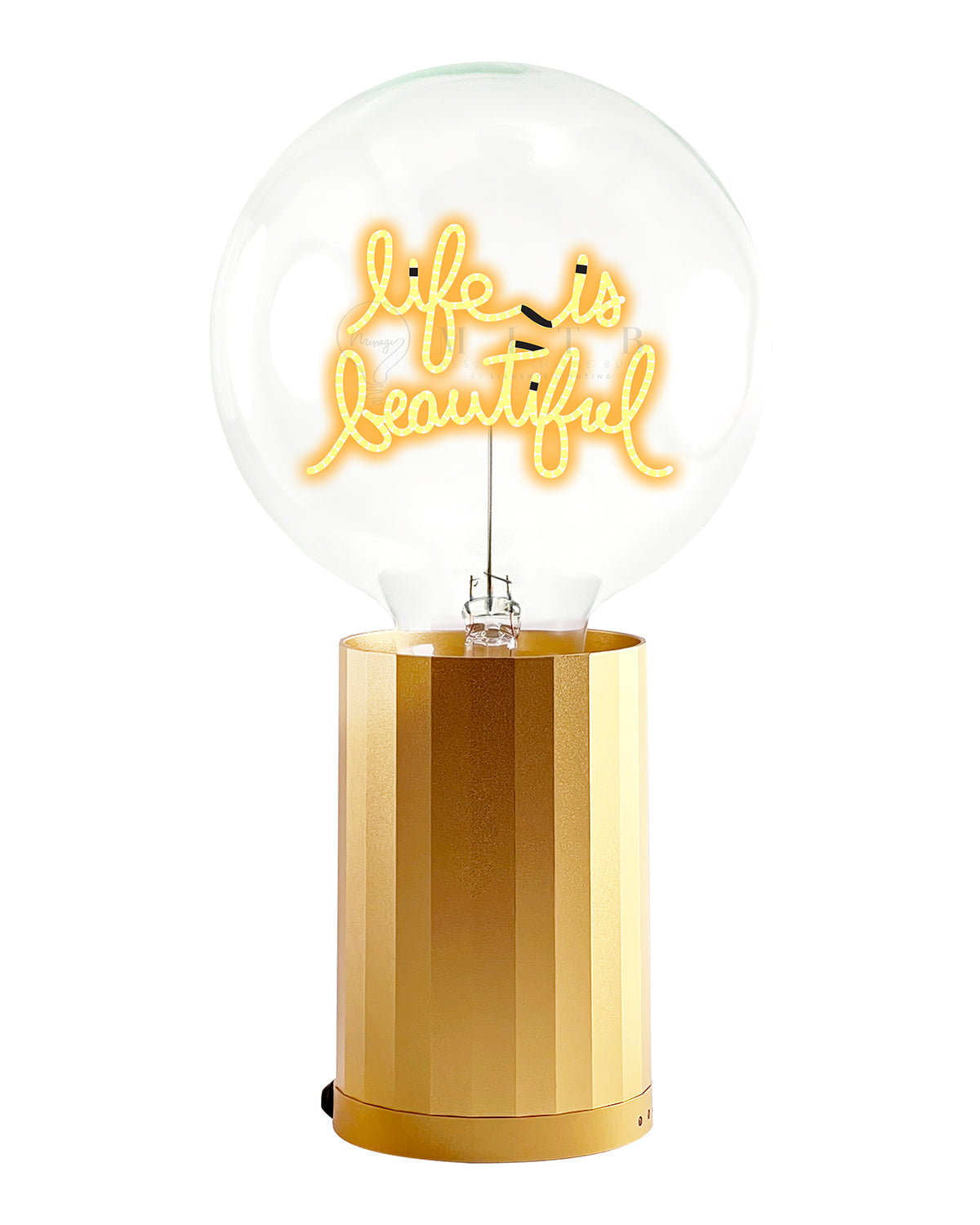 Bulb LIFE IS BEAUTIFUL Amber with Base Table Lamp PORTABLE Black
