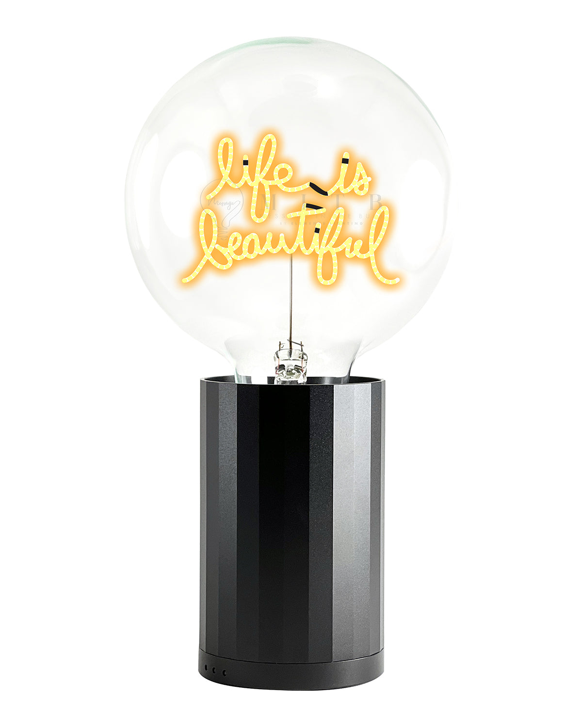Bulb LIFE IS BEAUTIFUL Amber with Base Table Lamp PORTABLE Black