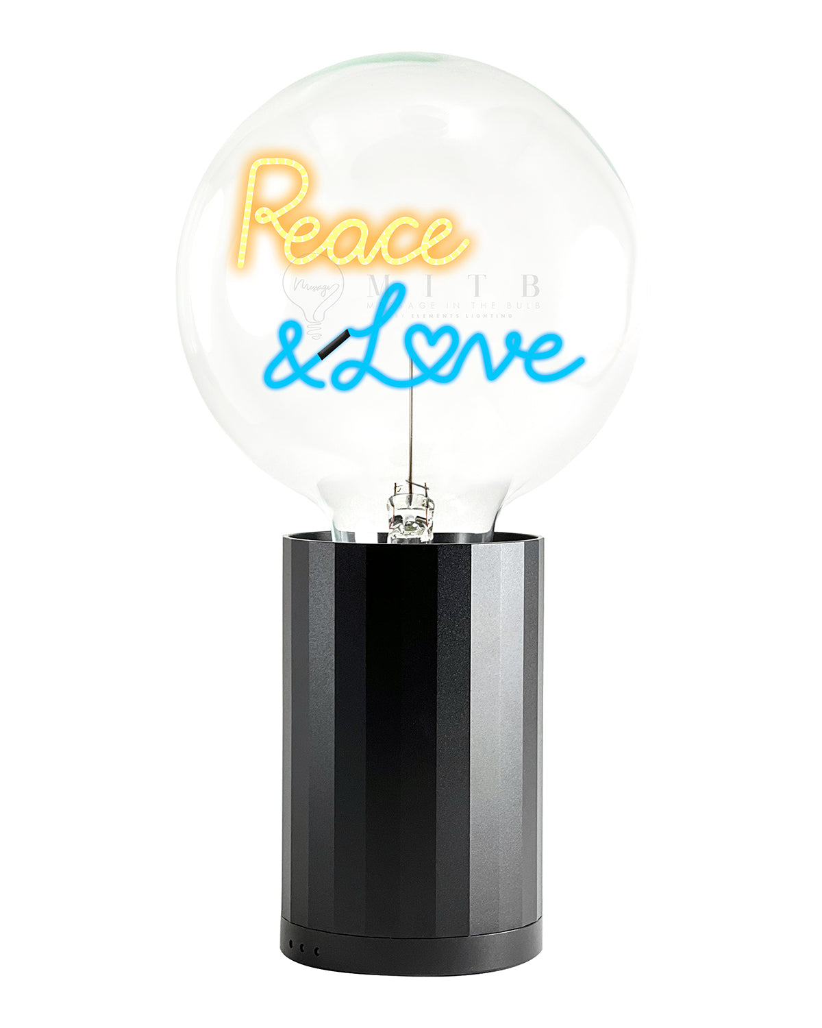 Bulb PEACE AND LOVE Amber/ Blue with Base Table Lamp PORTABLE Rose Gold