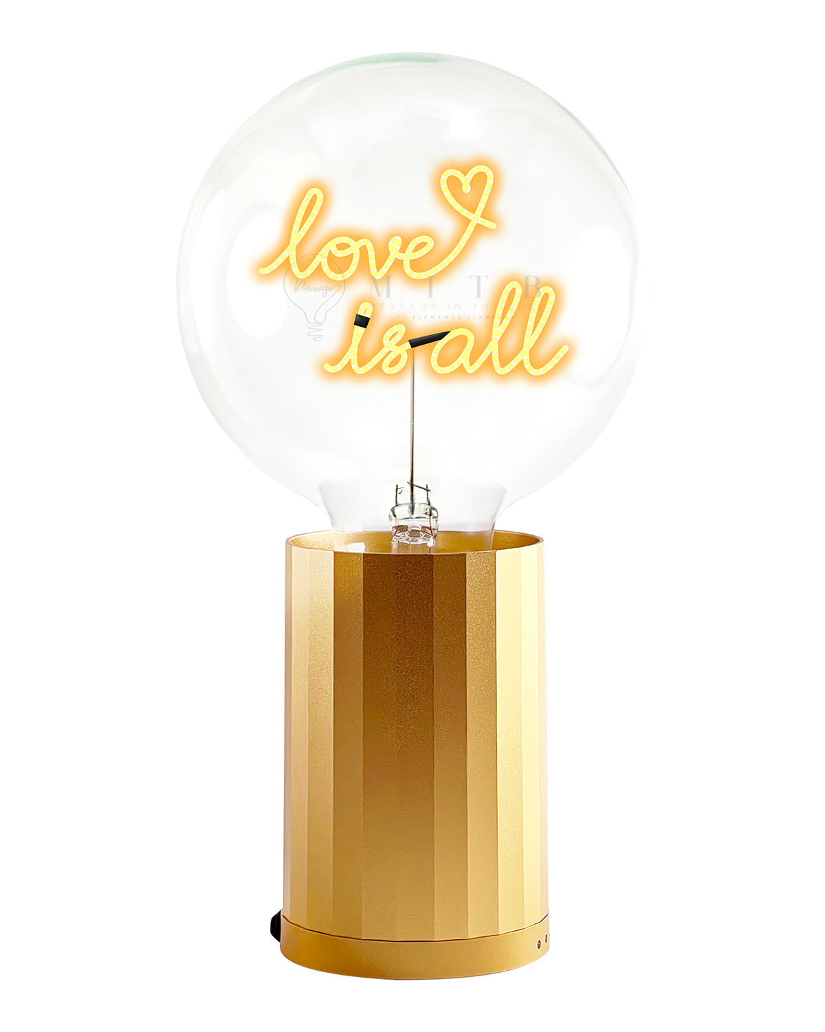 Bulb LOVE IS ALL Amber with Base Table Lamp PORTABLE Black
