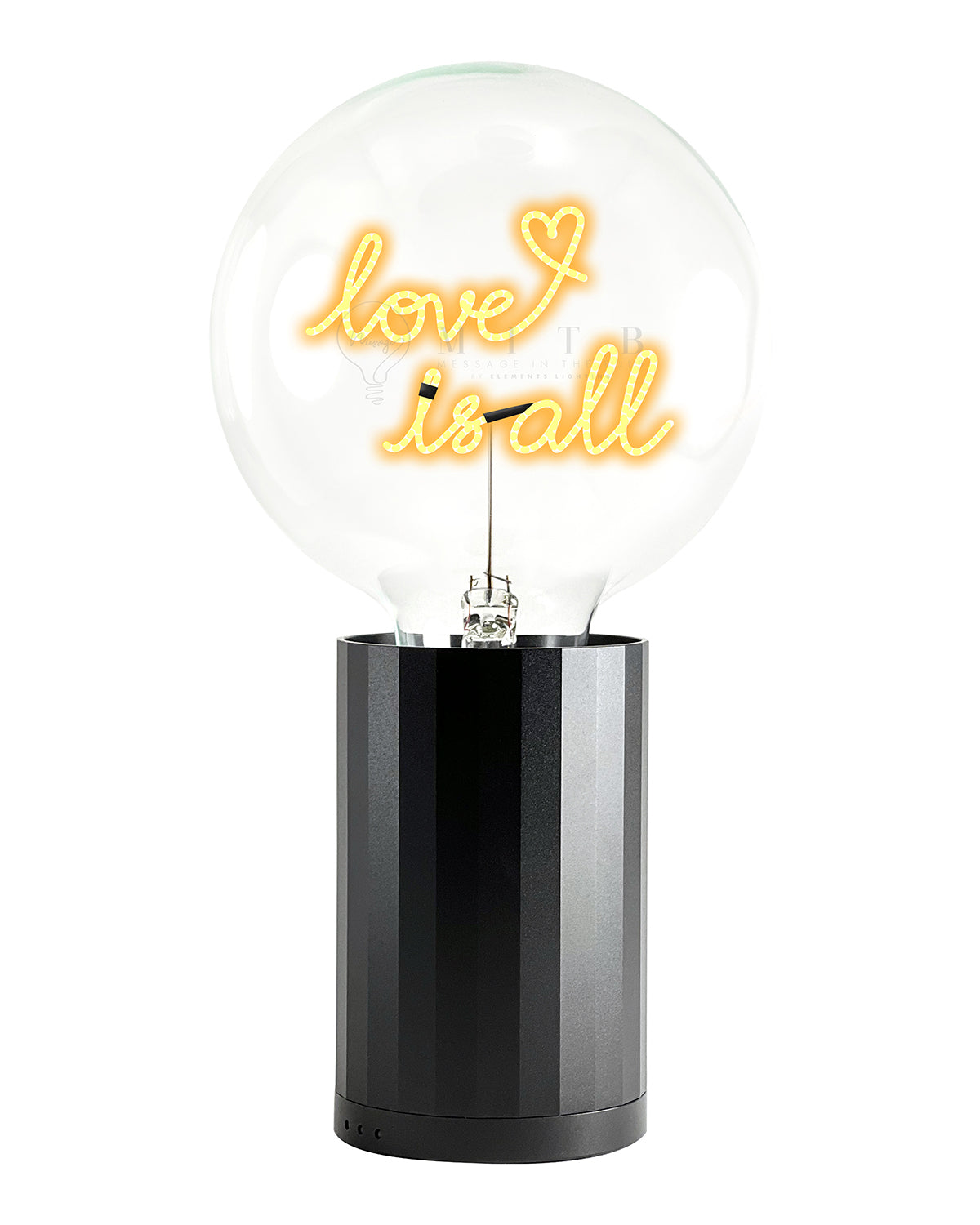 Bulb LOVE IS ALL Amber with Base Table Lamp PORTABLE Black