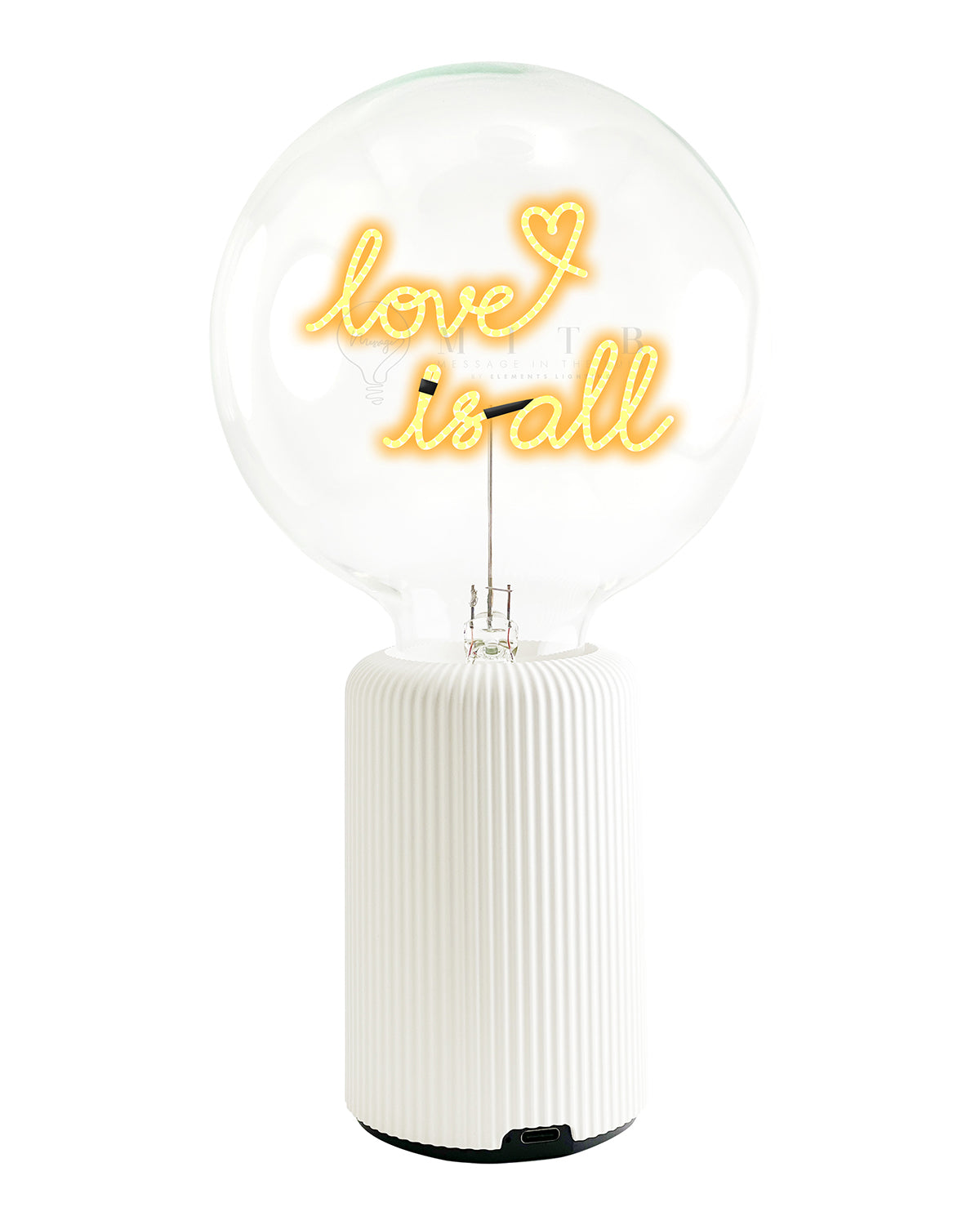 Bulb LOVE IS ALL Amber with Base Table Lamp PORTABLE Pop Nomad White