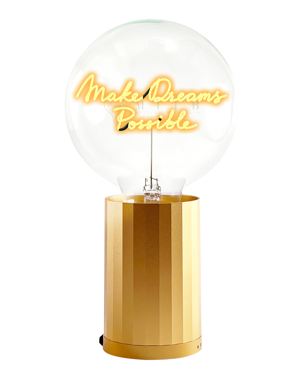 Bulb MAKE DREAMS POSSIBLE Amber with Base Table Lamp PORTABLE Rose Gold