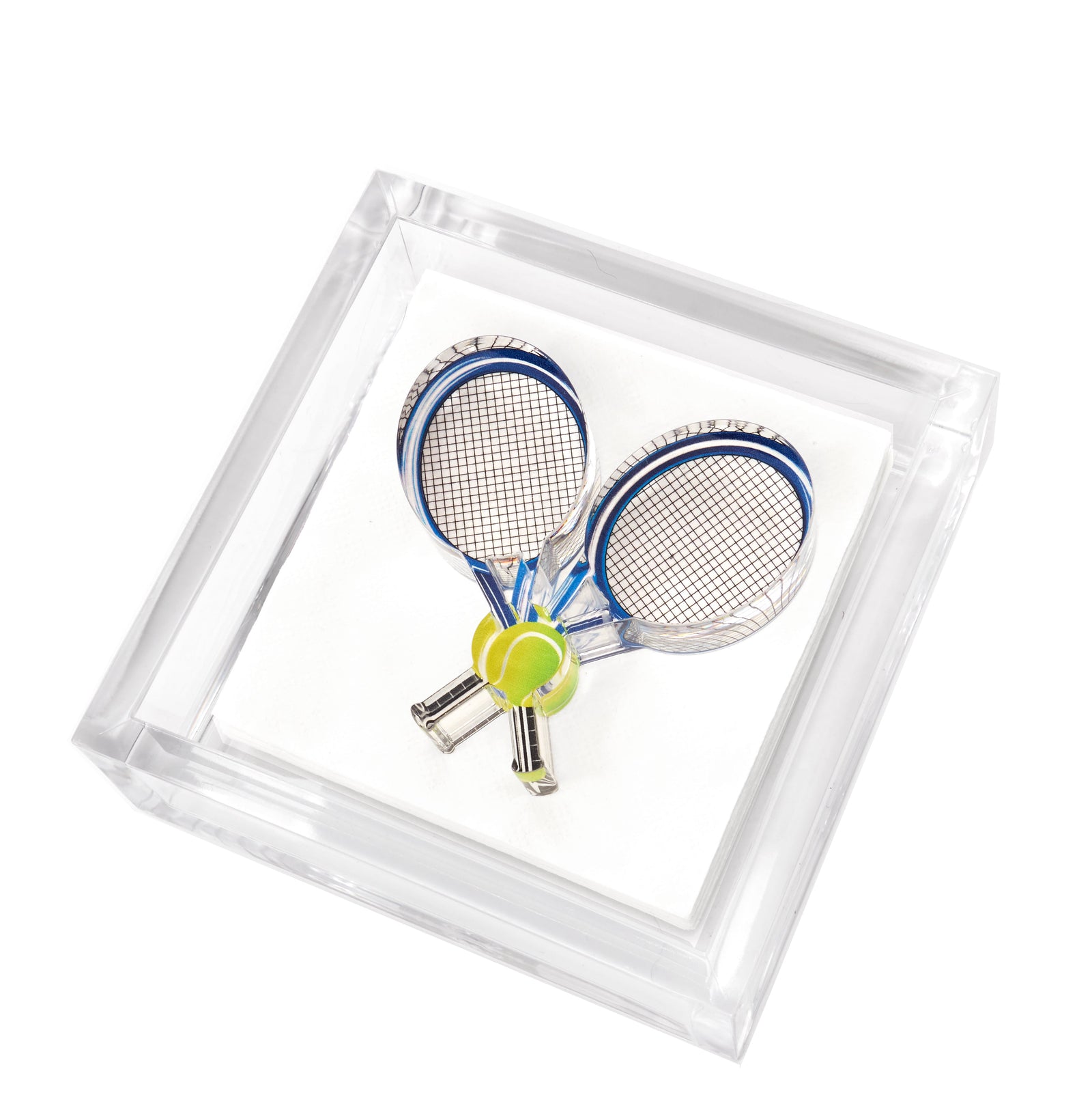 Tara Wilson Designs Cocktail Napkin Holder TENNIS RACQUETS 6" x 6"
