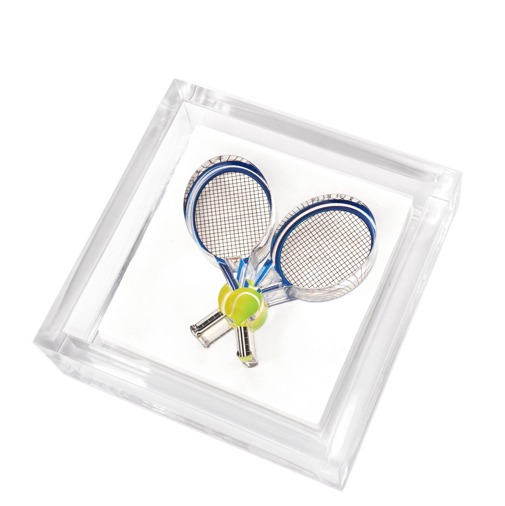 Cocktail Napkin Holder TENNIS RACQUETS 4 inches by 4 inches 