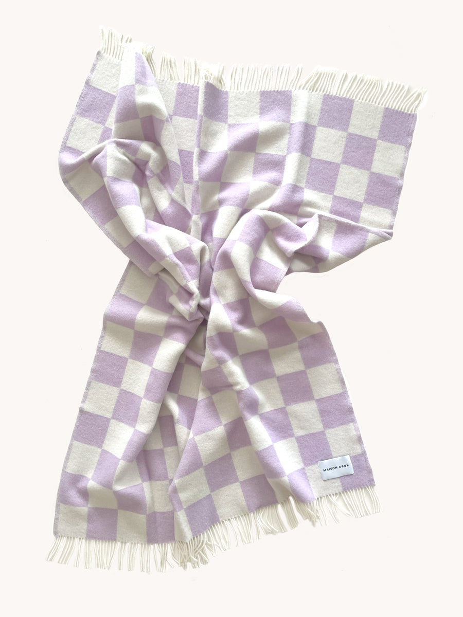 Maison Deux Blanket CHECKERBOARD Lilac / White 4.25 x 6.5 ft