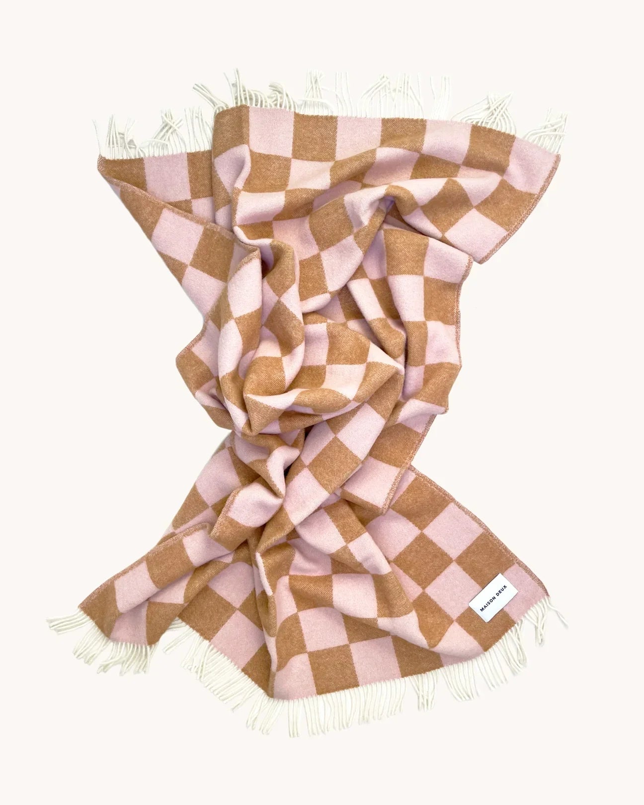 Maison Deux Blanket CHECKERBOARD Terra Brown / Pink 4.25 x 6.5 ft