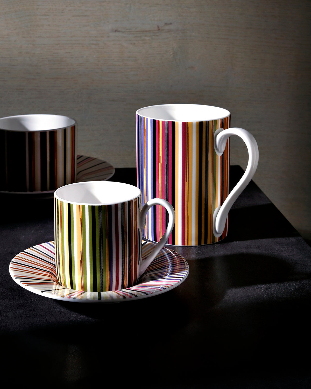 Missoni Home Coffee Cup & Saucer STRIPES Set of 2 in Luxury Box Jenkins 156 diam. 2.3", H 2.5", Cap. 4 oz, Saucer diam. 4.75"