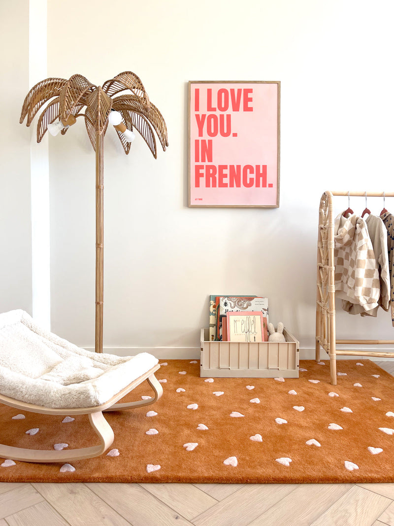 Maison Deux Rug HEARTS Brown / Pink Print 3.9 x 5.9 ft