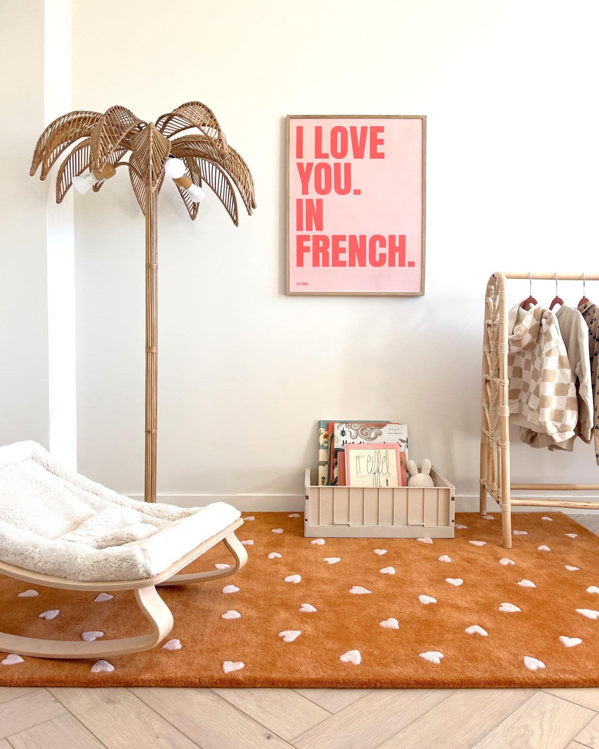 Rug HEARTS Brown / Pink Print 5.5 x 7.9ft