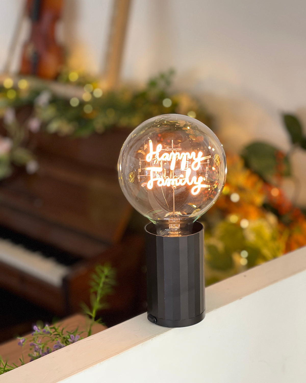 Bulb HAPPY FAMILY Amber with Base Table Lamp PORTABLE Black