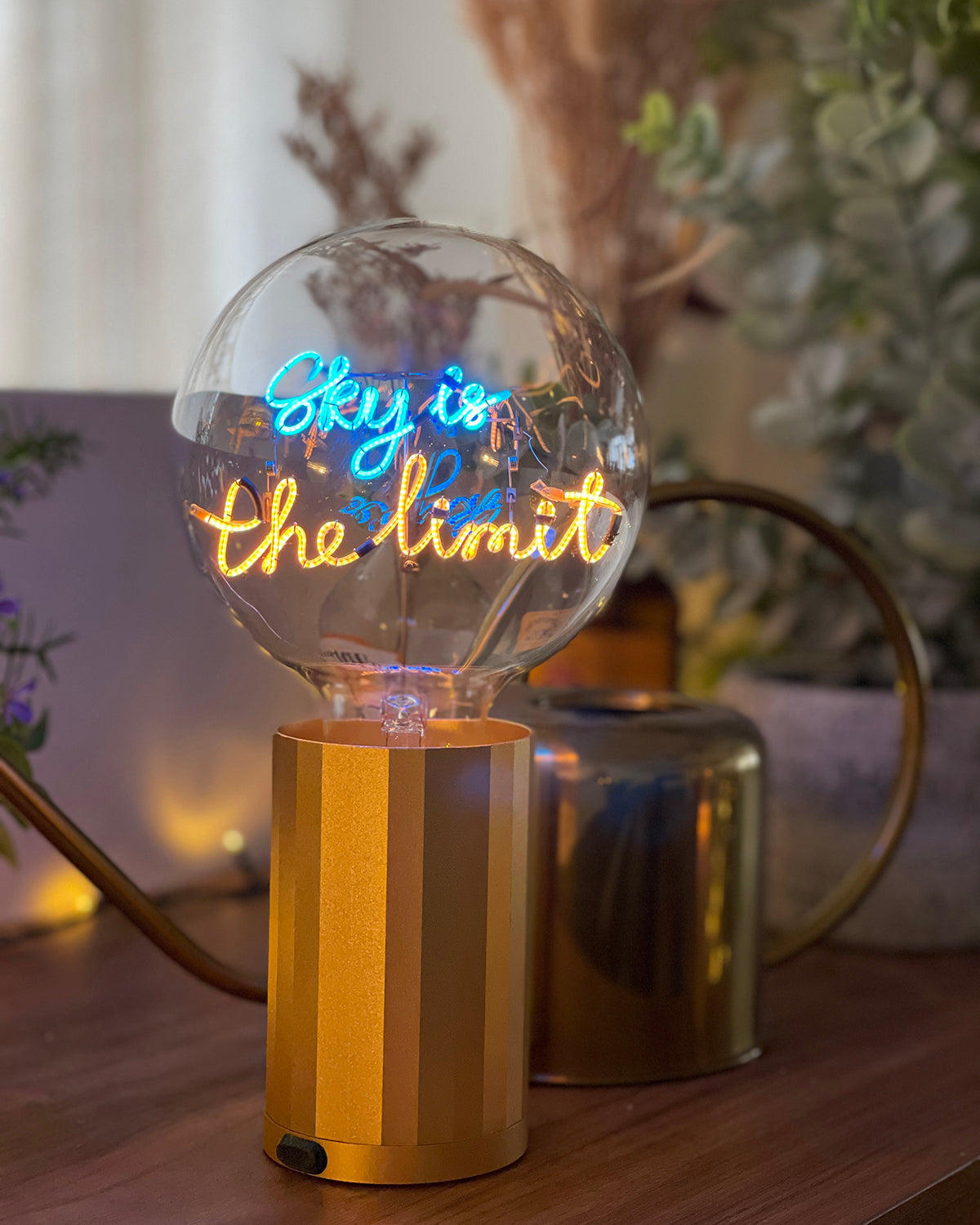 Bulb SKY IS THE LIMIT Blue/ Amber with Base Table Lamp PORTABLE Rose Gold