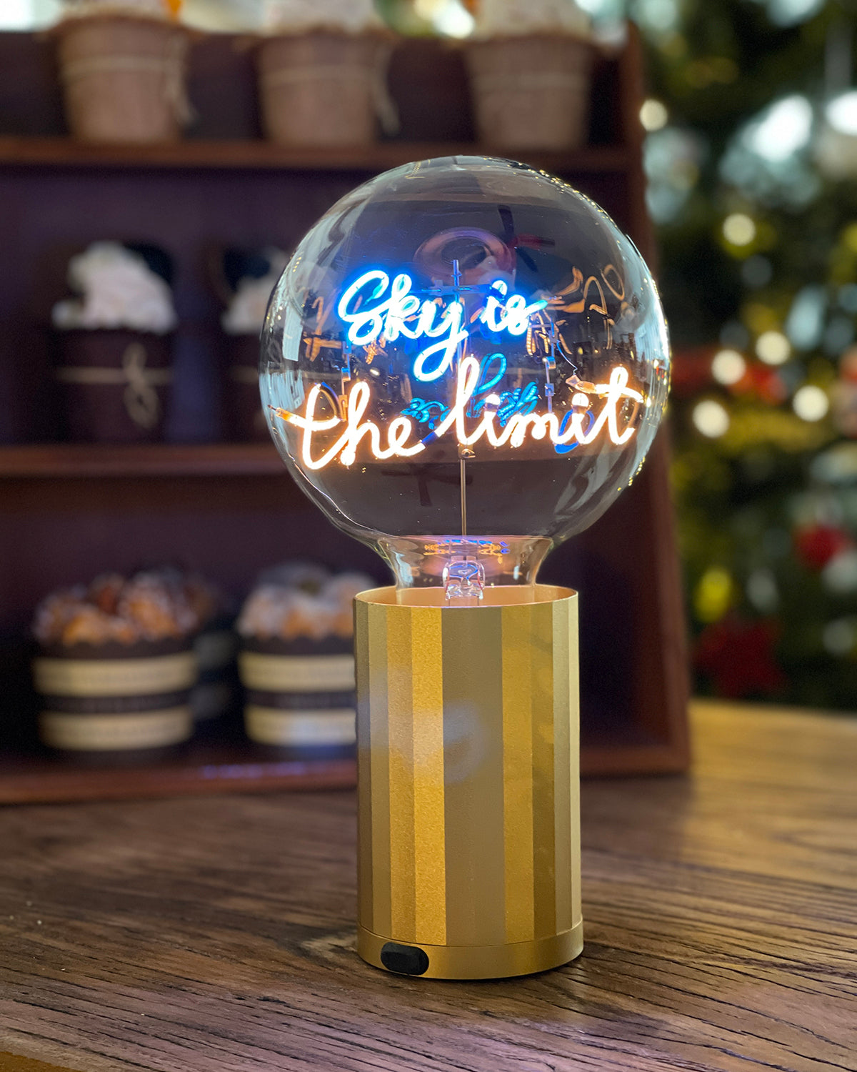 Bulb SKY IS THE LIMIT Blue/ Amber with Base Table Lamp PORTABLE Rose Gold